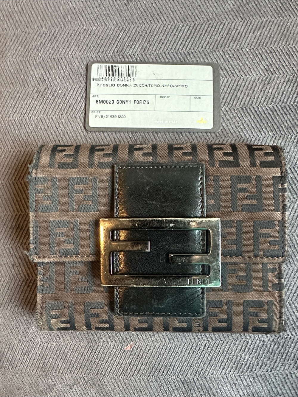 Vintage Fendi Brown and Black Zucca Canvas Wallet with Double-F Buckle